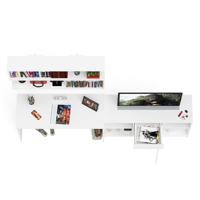 Прямые компьютерные столы, Тумба большая с дверками и нишами с письменным столом Мори и верхней полкой на 1200