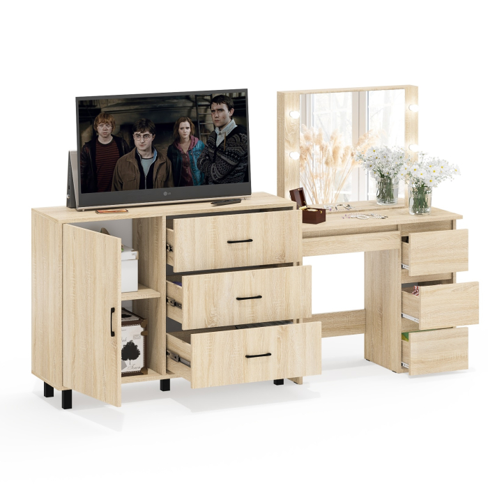 Туалетные столики, Комод-тумба 122-1204 и столик косметический с лампочками Сура