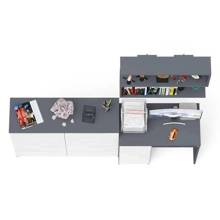 Прямые компьютерные столы, Комод на восемь ящиков МК1200.8 Мори с компьютерным столом МС-1 левый и верхней полкой 900