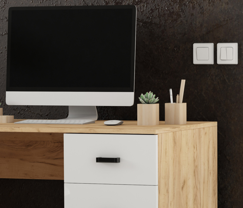 Прямые, Стол письменный СТАНДАРТ Дуб Вотан-Белый гладкий