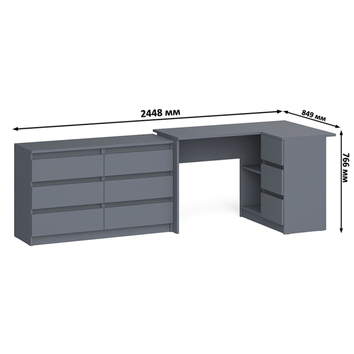 Компьютерные столы, Комод Мори 1200 6 ящиков и компьютерный угловой стол МС-16 правый