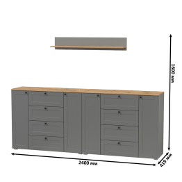 Остин открытая полка и два комода с дверками и ящиками