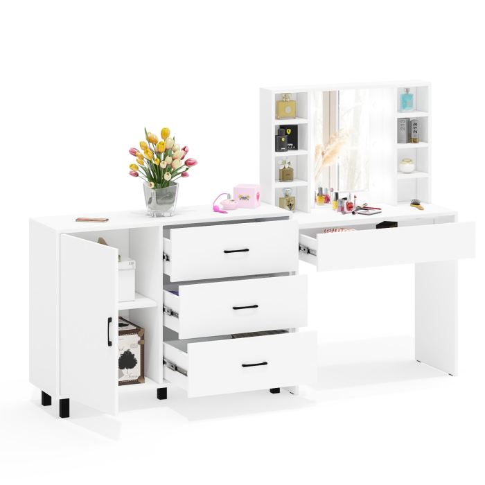 Туалетные столики, Туалетный столик с подсветкой 115 и комод с дверкой и 3-мя ящиками 122-1204