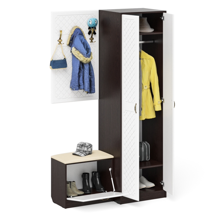 Прихожие, Шкаф в прихожую с обувницей с сиденьем и вешалкой П-6 № 12 МДФ фрезеровка ромб