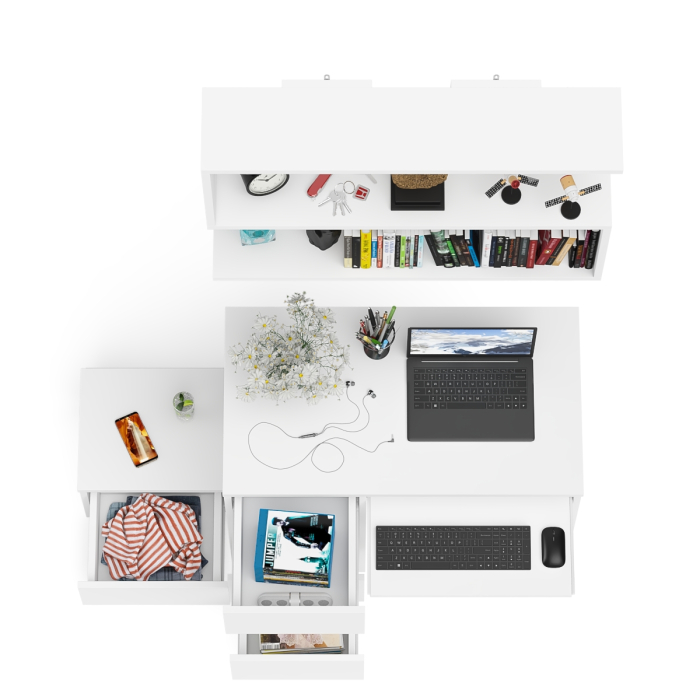 Прямые компьютерные столы, Стол компьютерный три ящика МС-6 левый с тумбочкой ТМП400 и навесной полкой 900 Мори