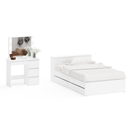 Кровать с ящиками полутораспальная Ксения 1200 и туалетный столик с подсветкой Сура