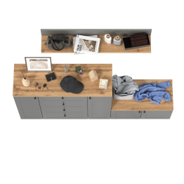 Остин комод с ящиками и дверкой с тумбой и навесной полкой