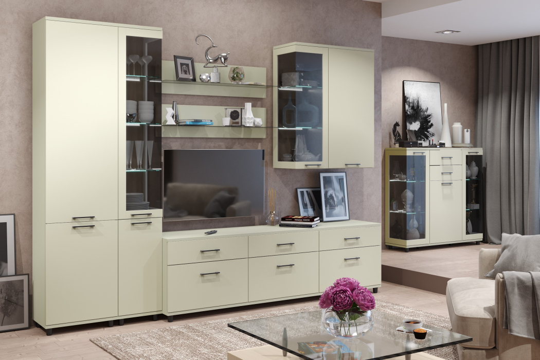 Стенки для гостиной, Модульная гостиная Грейс композиция 5  Серый Кашемир