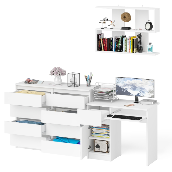 Прямые компьютерные столы, Комод на восемь ящиков МК1200.8 Мори с компьютерным столом МС-1 левый и верхней полкой 900