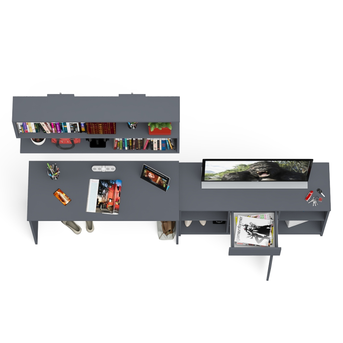 Прямые компьютерные столы, Тумба большая с дверками и нишами с письменным столом Мори и верхней полкой на 1200