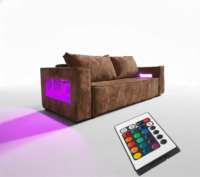 Дизайнерские диваны для гостиной, Диван-кровать еврокнижка Лофт Люкс  с подсветкой , 140,плюш