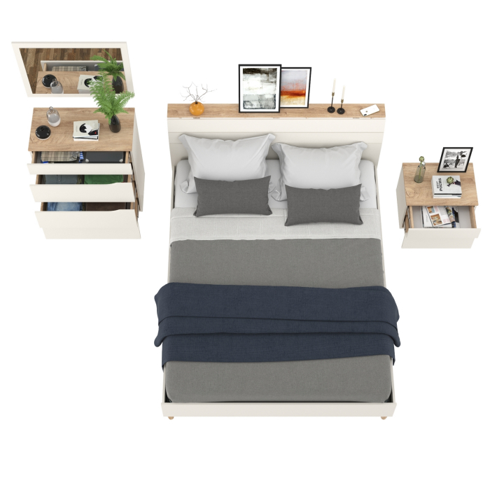 Спальные гарнитуры, Кровать Муссон 1600 с ортопедическим основанием с тумбочкой и комодом с зеркалом