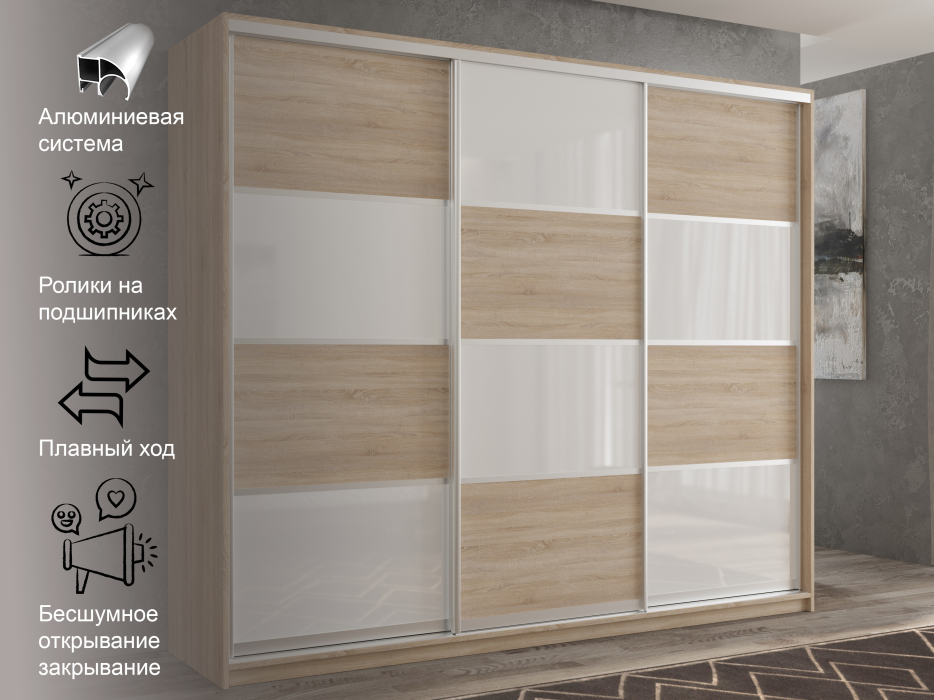 Шкафы-купе 3-х дверные, Шкаф-купе 3х дверный Кааппи 14 210х60