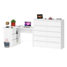 Компьютерный стол угловой МС-16 с тумбой слева с высоким комодом 10-ть ящиков Мори