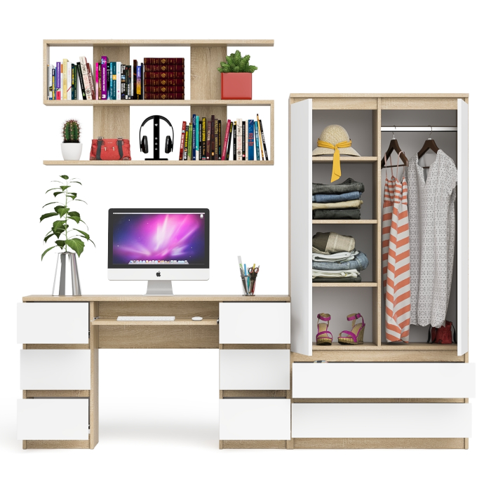 Домашние кабинеты, Шкаф-комод Мори МШ900.1 с письменным 2-х тумбовым столом МС-2 и полкой книжной