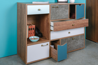 Комод Вайс 10.104 морское дерево винтаж/камень тёмный/бензин/мята/белый премиум