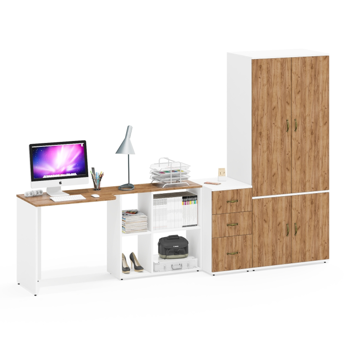 Домашние кабинеты, Платяной шкаф 19Б с рабочим столом-трансформером и тумбочкой для бумаг и документов