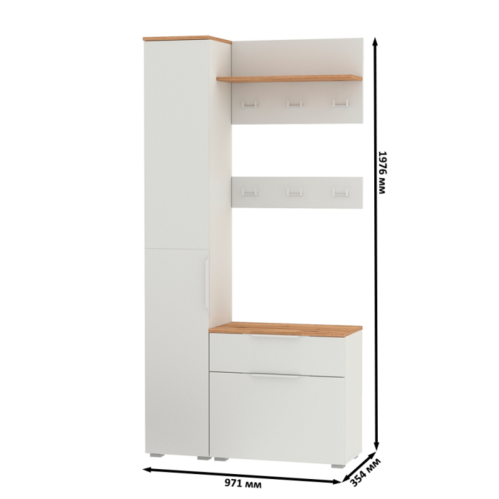 Прихожие, Тумба для обуви с пеналом для одежды и двумя вешалками Октава.