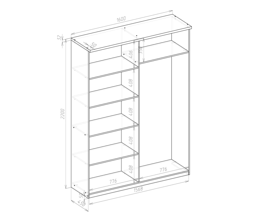 Шкафы распашные, Шкаф распашной София-5 четырехдверный с зеркалом мдф