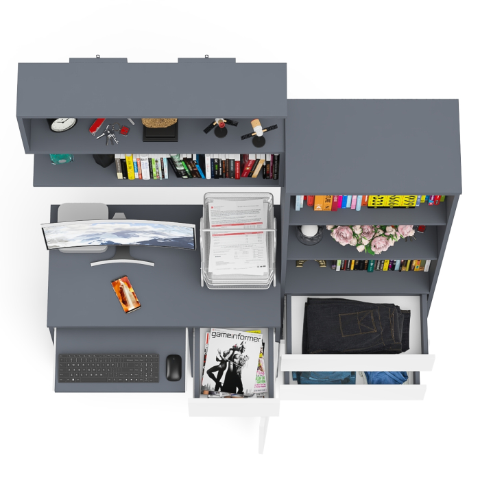 Прямые компьютерные столы, Стол компьютерный Мори МС-1 правый с навесной полкой и стеллаж-комодом 600.3