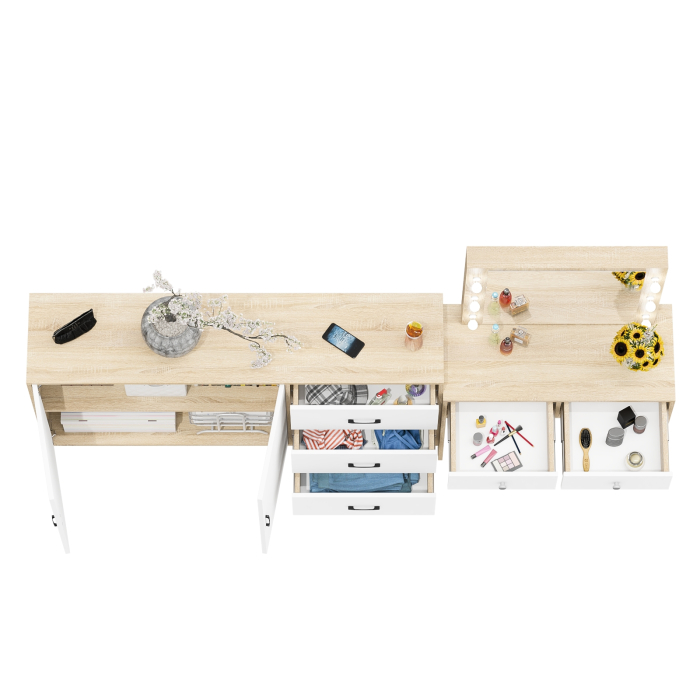 С зеркалом, Косметический столик с подсветкой СТ-5 в комплекте с комодом 123-1604