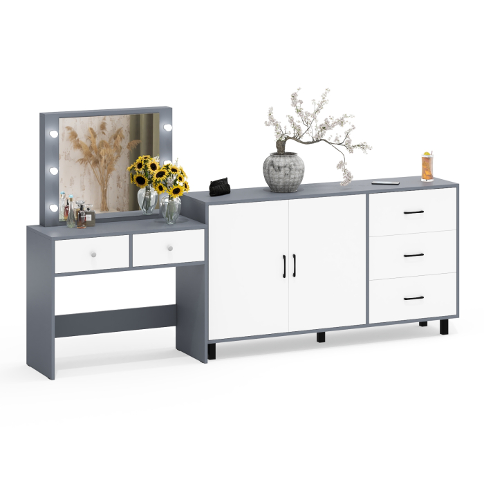 С зеркалом, Косметический столик с подсветкой СТ-5 в комплекте с комодом 123-1604