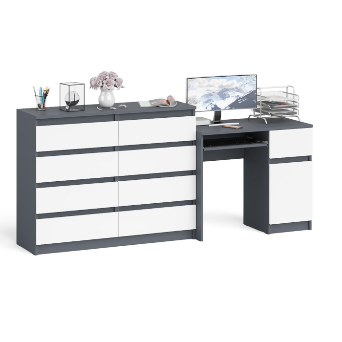 Компьютерные столы, Комод 8-мь ящиков Мори МК1200 и правый компьютерный стол Мори МС-1