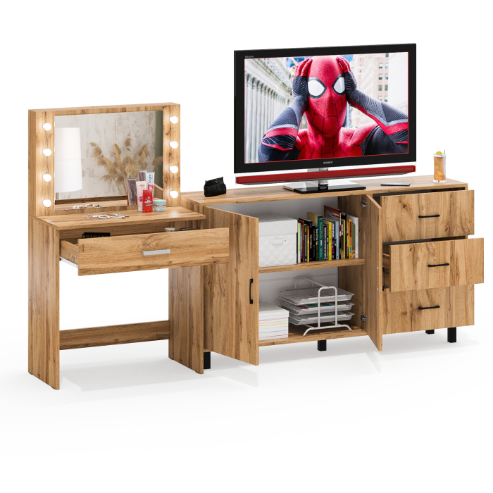 С зеркалом, Комод-тумба 123-1604 и туалетный столик с подсветкой СТ-4