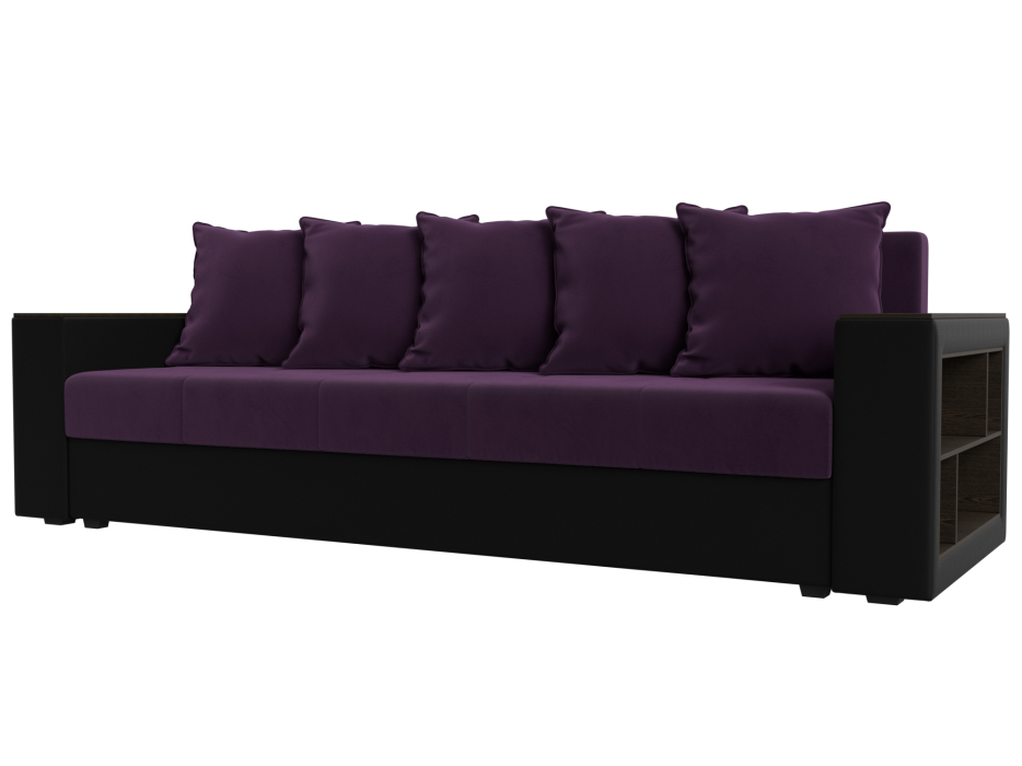 Диваны прямые, Диван прямой Дубай Лайт полки справа, велюр/экокожа