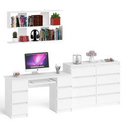 Полка Мори 1200 с письменным столом Мори МС-2 и комодом на восемь ящиков