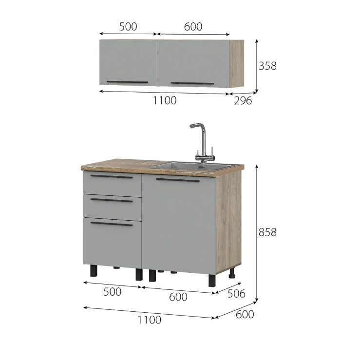Кухонные гарнитуры, КГ Этна Софт Грей 2_1,1