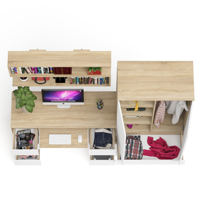 Домашние кабинеты, Шкаф-комод Мори МШ900.1 с письменным 2-х тумбовым столом МС-2 и полкой книжной