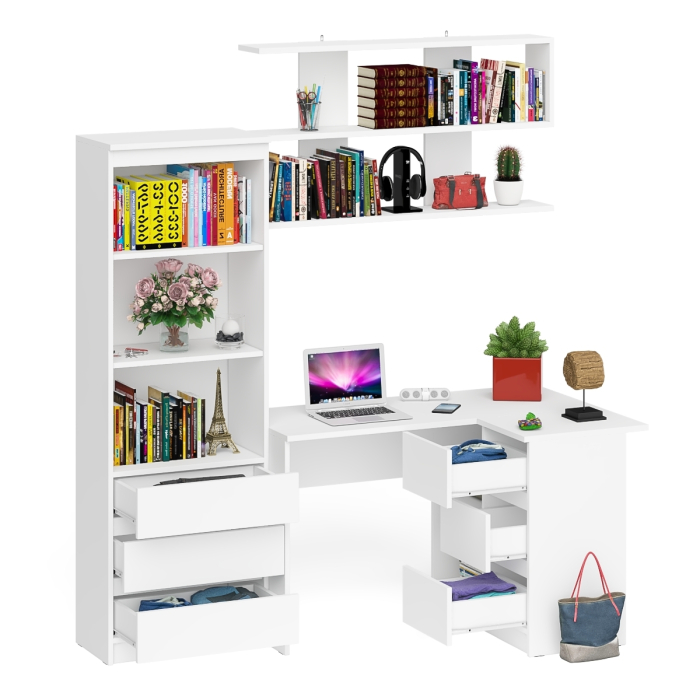 Домашние кабинеты, Рабочее место с угловым столом Мори МС-16 правым со стеллажом и полкой