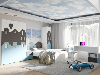 Кровать Сити ПМ-332.02 исп.2 (1200), белый, голубой, графит софт