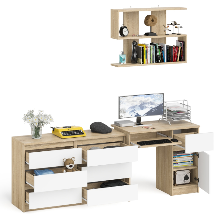 Домашние кабинеты, Широкий комод Мори МК1200.6 с письменным однотумбовым столом МС-1 правый и полкой на 900