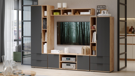 Шкаф для посуды Хилтон, дуб крафт золотой, графит матовый