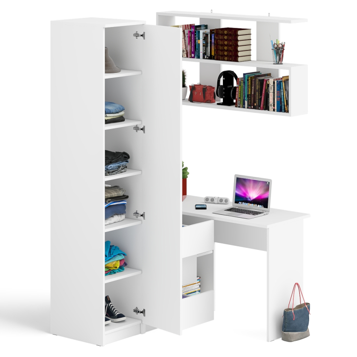 Домашние кабинеты, Угловой компьютерный стол с ящиками Мори МС-16 левый с книжной полкой и пеналом с полками