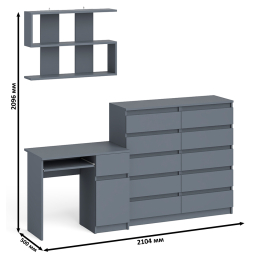 Стол компьютерный Мори МС-1 правый с комодом на 10-ть ящиков и навесной полкой 900