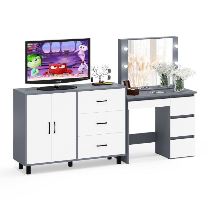 С зеркалом, Комод-тумба 123-1204 и столик косметический с подсветкой и зеркалом Сура