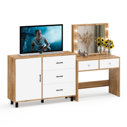 Стол туалетный для спальни с лампочками СТ-5 и тумба-комод 122-1204