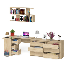 Стол угловой компьютерный Мори МС-16 левый с навесной книжной полкой и комодом МК1380.6