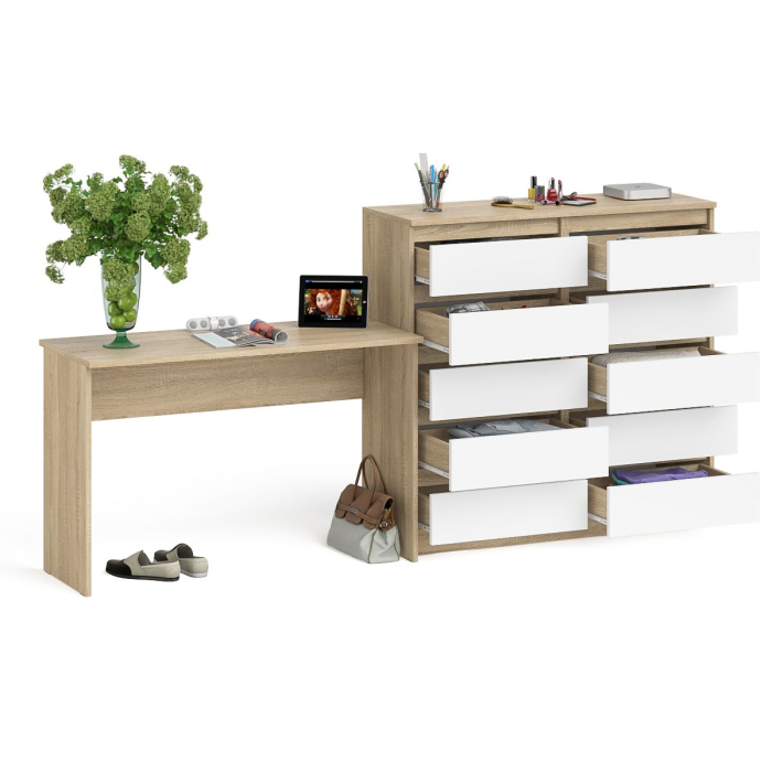 Домашние кабинеты, Большой комод МК1200.10 десять ящиков и письменный стол МСП1200 Мори