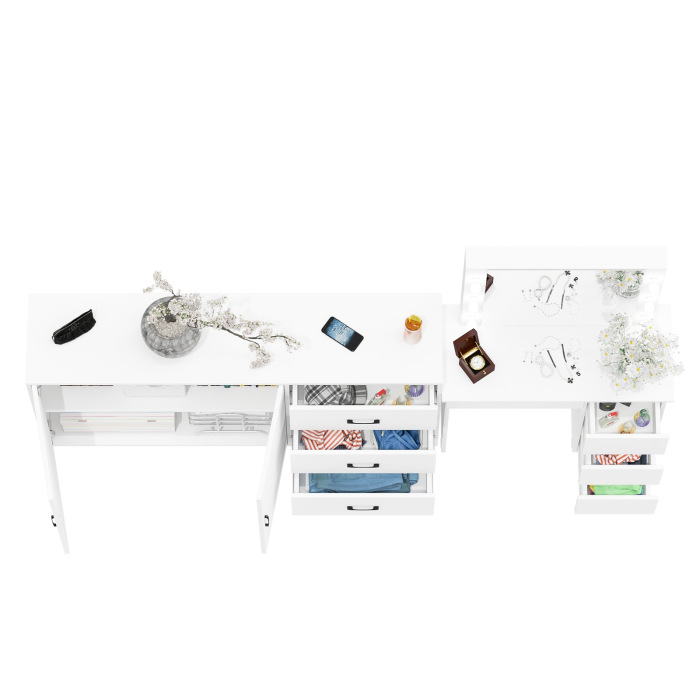 С зеркалом, Косметический столик Сура с зеркалом и подсветкой и с тумбой-комодом 123-1604