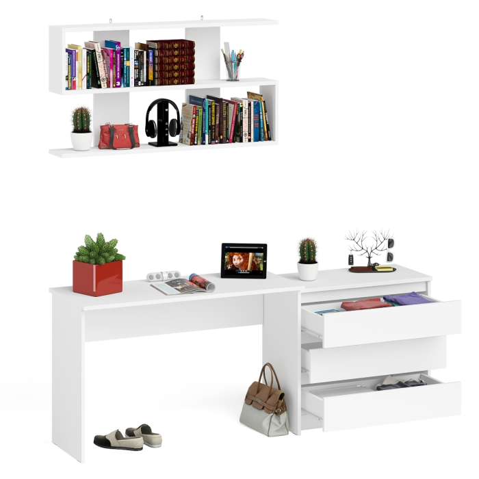 Прямые компьютерные столы, Комод три ящика Мори 800 с письменным столом 1200 и навесной полкой 1200