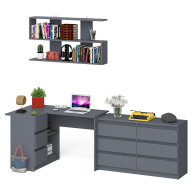 Домашние кабинеты, Стол компьютерный угловой МС-16 левый Мори с полкой для книг и широким комодом