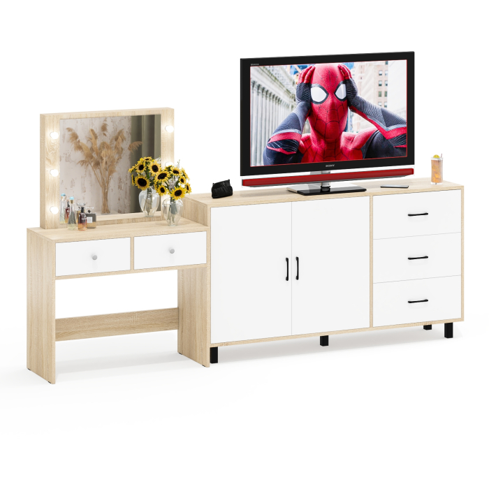 С зеркалом, Косметический столик с подсветкой СТ-5 в комплекте с комодом 123-1604