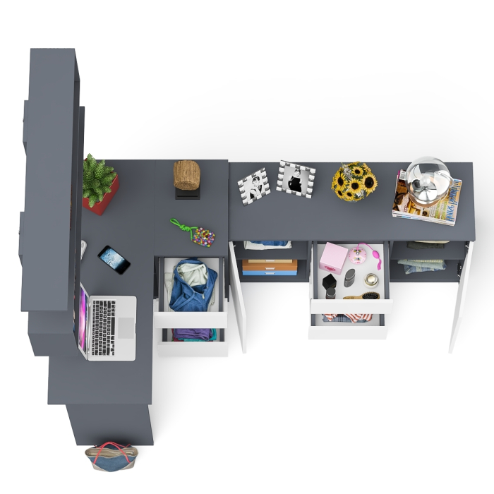 Домашние кабинеты, Стол компьютерный угловой МС-16 правый с навесной полкой и тумбой МК-1200.3 Мори