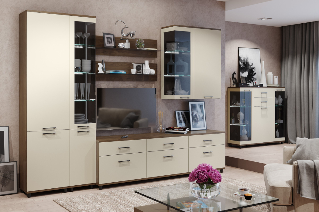 Стенки для гостиной, Модульная гостиная Грейс композиция 5  Гикори Джексон Темный