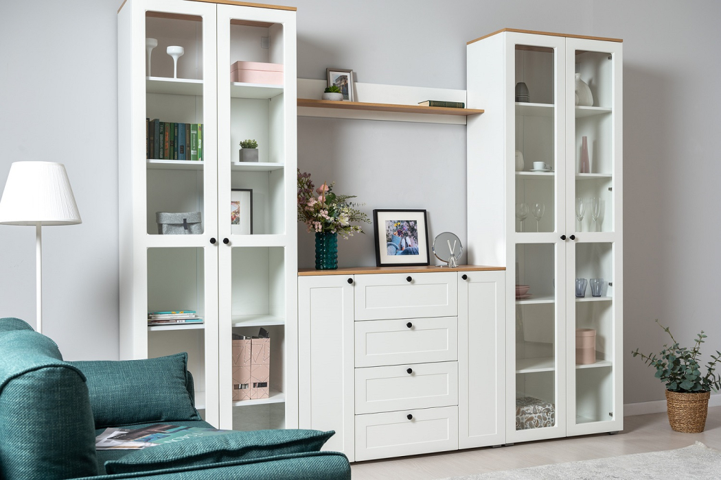 Стеклянные, Шкаф-витрина 16.394.02 Остин Белый шагрень