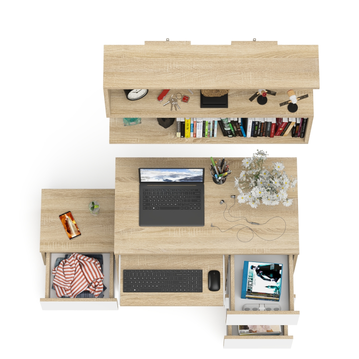 Прямые компьютерные столы, Компьютерный стол Мори МС-6 ящики справа с навесной полкой 900 и тумбой с ящиком